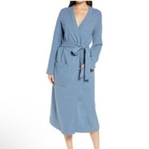 LL Bean Womens Sweatshirt Robe Wrap Belted Blue Size Small